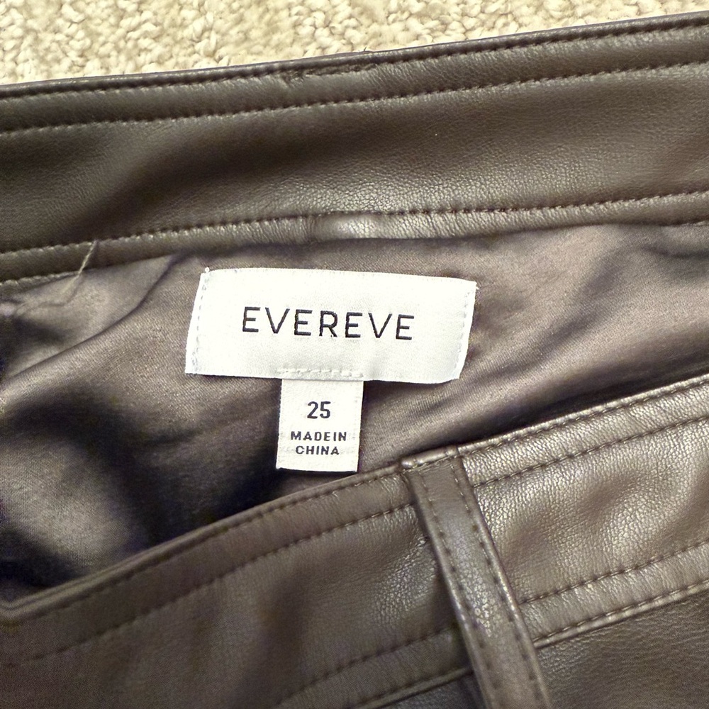 Evereve Brown Leather A-Line Skirt with Gold Buttons - Picture 3 of 4